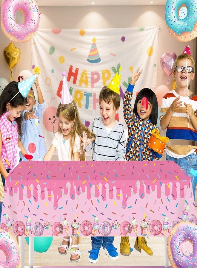 BEOXAGAR 4Pcs Pink Donut Ice Cream Tablecloth Party Decorations for Baby Girl Sweet One Dessert Time Party Supplies, Ideal for Girl Birthday Parties, Baby Showers, Birthday Donut Themed Decorations - Image 3